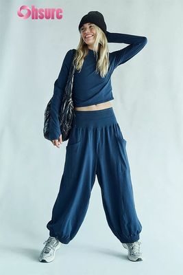 Donne Sport Manica lunga Forno superiore del pollice Stretto Peso leggero Traspirante Corrente Abbigliamento sportivo Colore solido Crop Top Jogger Set