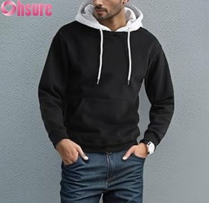Felpa con cappuccio da uomo a maniche lunghe, casual, con tasca frontale e cappuccio a contrasto