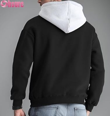 Felpa con cappuccio da uomo a maniche lunghe, casual, con tasca frontale e cappuccio a contrasto