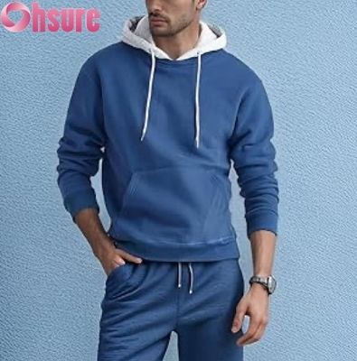 Felpa con cappuccio da uomo a maniche lunghe, casual, con tasca frontale e cappuccio a contrasto