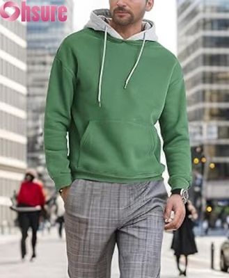 Felpa con cappuccio da uomo a maniche lunghe, casual, con tasca frontale e cappuccio a contrasto