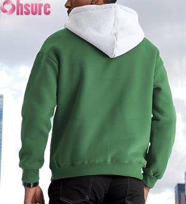 Felpa con cappuccio da uomo a maniche lunghe, casual, con tasca frontale e cappuccio a contrasto