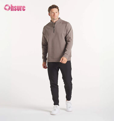 Felpa girocollo oversize da uomo in French Terry personalizzata di alta qualità e felpa con cappuccio e zip a un quarto di peso elevato, motivo tinta unita