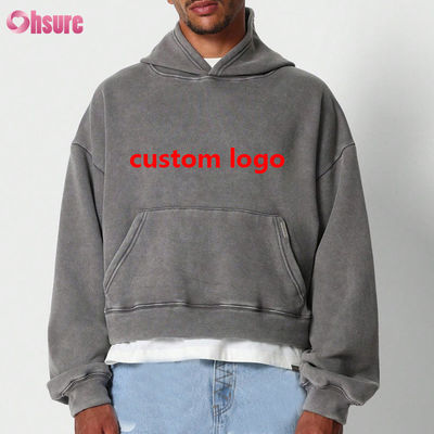 Hoodie Manufacturer Custom Y2K Print Streetwear 400 Gsm Fleece Vintage Oversized Peso pesante Crop Acid Wash Hoodie tagliato Uomini