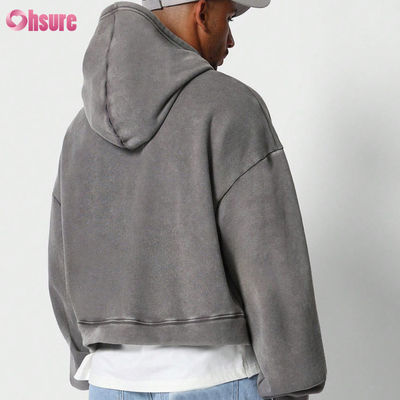 Hoodie Manufacturer Custom Y2K Print Streetwear 400 Gsm Fleece Vintage Oversized Peso pesante Crop Acid Wash Hoodie tagliato Uomini