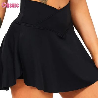 2 in 1 calzoncini sportivi sciolti cintura alta abbigliamento morbido abbigliamento da ginnastica design abbigliamento per donne