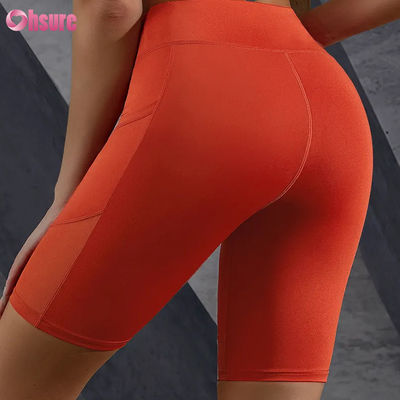 Stampa logo personalizzata, leggings corti caldi in vendita, tasche, cuciture in rete, vita alta, sollevamento glutei, dimagranti, pantaloncini da yoga, leggings all'ingrosso