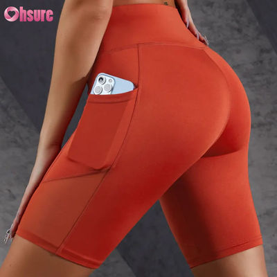 Stampa logo personalizzata, leggings corti caldi in vendita, tasche, cuciture in rete, vita alta, sollevamento glutei, dimagranti, pantaloncini da yoga, leggings all'ingrosso