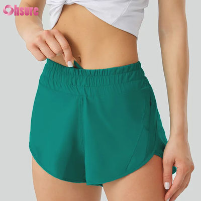 Pantaloncini da yoga casual da donna, altamente traspiranti, ad asciugatura rapida, in poliestere, pantaloni da allenamento con tasche in vita elastiche per sport e corsa