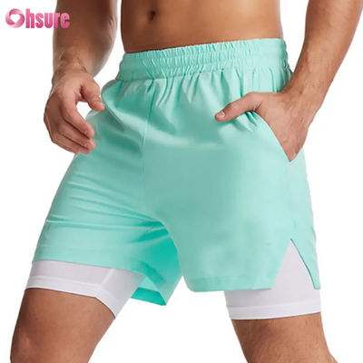 Disegno del logo personalizzato Poliestere 2 in 1 Calzoncini da ginnastica Abbigliamento da allenamento da fitness Uomini Logo standard Calzoncini da ginnastica da bagno solidi