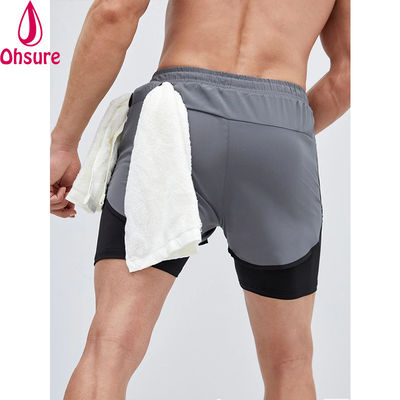 Pantaloncini sportivi da uomo 2 in 1 con coulisse e nastro riflettente, per allenamento in palestra