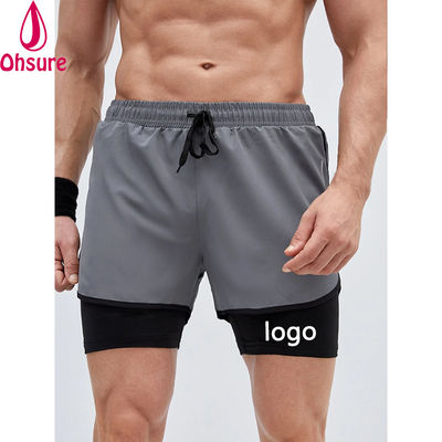Pantaloncini sportivi da uomo 2 in 1 con coulisse e nastro riflettente, per allenamento in palestra