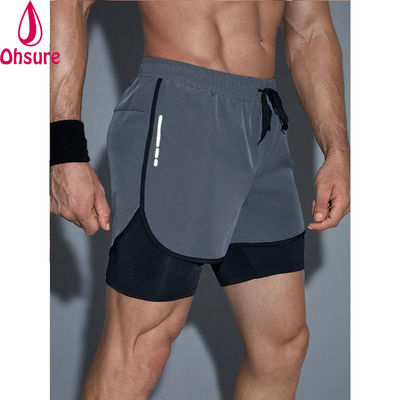 Pantaloncini sportivi da uomo 2 in 1 con coulisse e nastro riflettente, per allenamento in palestra