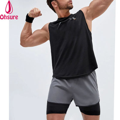 Pantaloncini sportivi da uomo 2 in 1 con coulisse e nastro riflettente, per allenamento in palestra