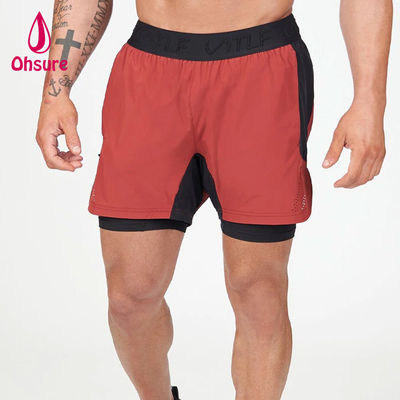 Pantaloncini sportivi da uomo con logo personalizzato OEM, tinta unita, estivi, traspiranti, con coulisse in vita, 2 in 1