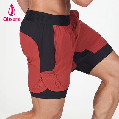 Pantaloncini sportivi da uomo con logo personalizzato OEM, tinta unita, estivi, traspiranti, con coulisse in vita, 2 in 1