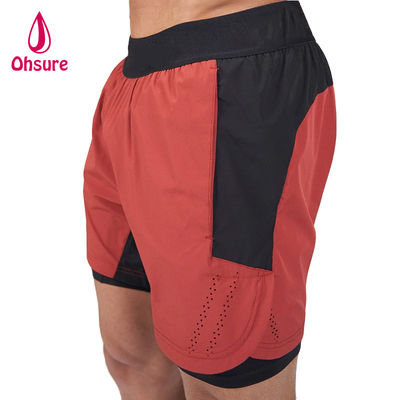 Pantaloncini sportivi da uomo con logo personalizzato OEM, tinta unita, estivi, traspiranti, con coulisse in vita, 2 in 1