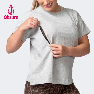 OEM 100% cotone T-shirt oversized Donna manica corta con cerniera Abbigliamento per maternità e allattamento al seno