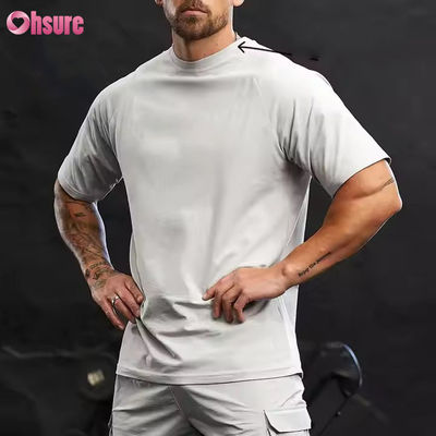 T-shirt da uomo per palestra e allenamento, girocollo in misto cotone e spandex 95%, maniche corte raglan, vestibilità comoda