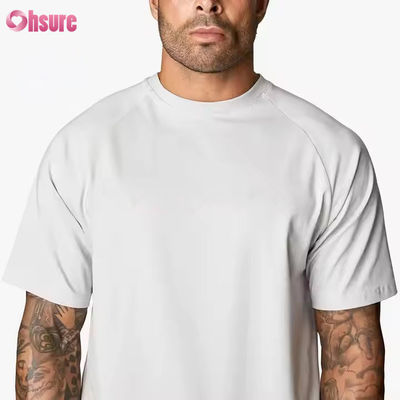 T-shirt da uomo per palestra e allenamento, girocollo in misto cotone e spandex 95%, maniche corte raglan, vestibilità comoda