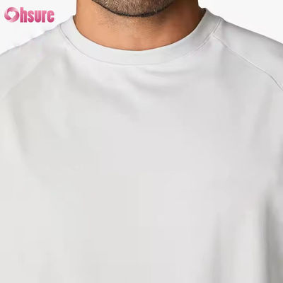 T-shirt da uomo per palestra e allenamento, girocollo in misto cotone e spandex 95%, maniche corte raglan, vestibilità comoda