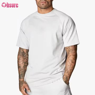 T-shirt da uomo per palestra e allenamento, girocollo in misto cotone e spandex 95%, maniche corte raglan, vestibilità comoda