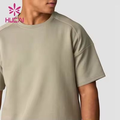 T-shirt personalizzato grigio 100% cotone, pesante, oversize, per corsa, allenamento, sport, palestra, uomo
