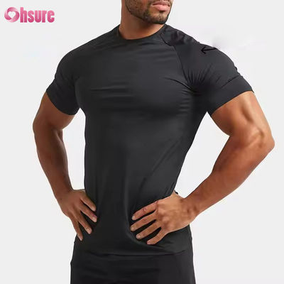 T-shirt da uomo per allenamento muscolare rapido in palestra, personalizzato, in poliestere spandex leggero, vestibilità slim, maniche raglan