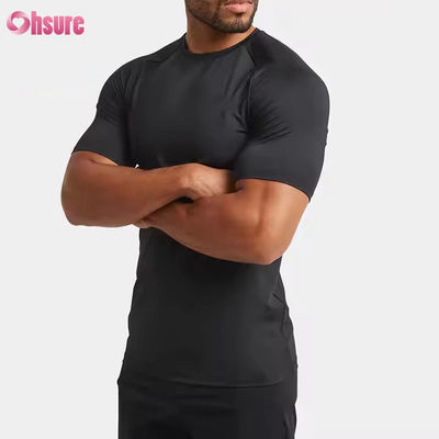 T-shirt da uomo per allenamento muscolare rapido in palestra, personalizzato, in poliestere spandex leggero, vestibilità slim, maniche raglan