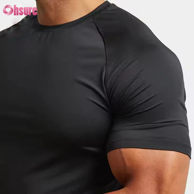 T-shirt da uomo per allenamento muscolare rapido in palestra, personalizzato, in poliestere spandex leggero, vestibilità slim, maniche raglan