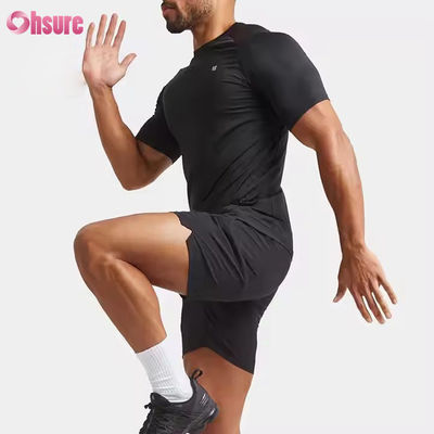 T-shirt da uomo per allenamento muscolare rapido in palestra, personalizzato, in poliestere spandex leggero, vestibilità slim, maniche raglan