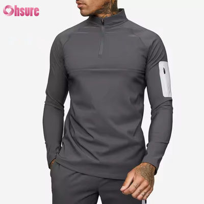 Abbigliamento sportivo attivo personalizzato Slim Fit 1/4 Zip Quarter Top da jogging Uomo Maglia a compressione a maniche lunghe da palestra