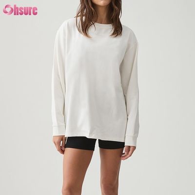 T-shirt da donna a manica lunga personalizzata, girocollo, tinta unita, taglio corto, incrocio sul fondo, spandex sportivo