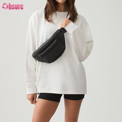 T-shirt da donna a manica lunga personalizzata, girocollo, tinta unita, taglio corto, incrocio sul fondo, spandex sportivo