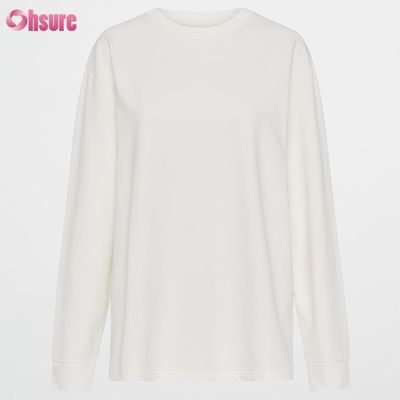 T-shirt da donna a manica lunga personalizzata, girocollo, tinta unita, taglio corto, incrocio sul fondo, spandex sportivo