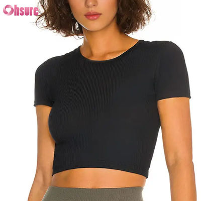 Maglietta sportiva da donna traspirante, ad asciugatura rapida, effetto nudo, altamente elastica, con schiena scoperta, per fitness, allenamento e corsa