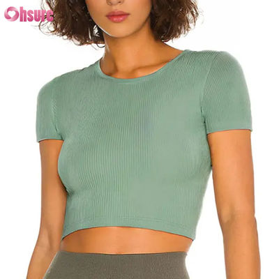 Maglietta sportiva da donna traspirante, ad asciugatura rapida, effetto nudo, altamente elastica, con schiena scoperta, per fitness, allenamento e corsa