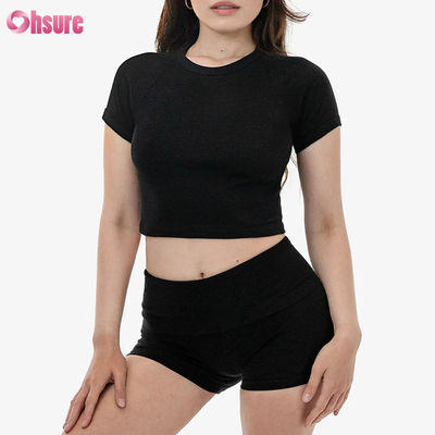 Top sportivo in cotone al 100% per donna con manica a maglia, traspirante, con logo personalizzato.