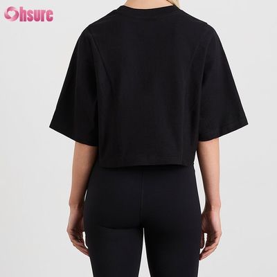 T-shirt corto oversize da donna in spandex, tinta unita, girocollo a doppia faccia personalizzato, sportivo e casual, a maniche corte