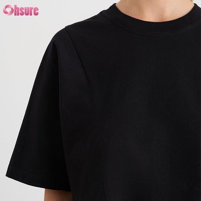 T-shirt corto oversize da donna in spandex, tinta unita, girocollo a doppia faccia personalizzato, sportivo e casual, a maniche corte