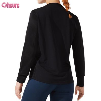 Maglietta a maniche lunghe da donna in spandex, atletica casual, tinta unita, con vestibilità ampia, slim, in cotone personalizzato