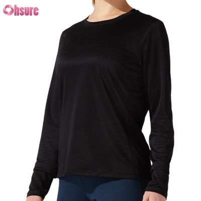 Maglietta a maniche lunghe da donna in spandex, atletica casual, tinta unita, con vestibilità ampia, slim, in cotone personalizzato