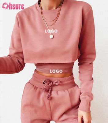 Set da donna loungewear a due pezzi casual 2025 in tessuto di cotone biologico a tinta unita con crop top e joggers