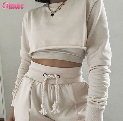 Set da donna loungewear a due pezzi casual 2025 in tessuto di cotone biologico a tinta unita con crop top e joggers