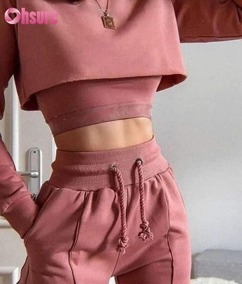Set da donna loungewear a due pezzi casual 2025 in tessuto di cotone biologico a tinta unita con crop top e joggers