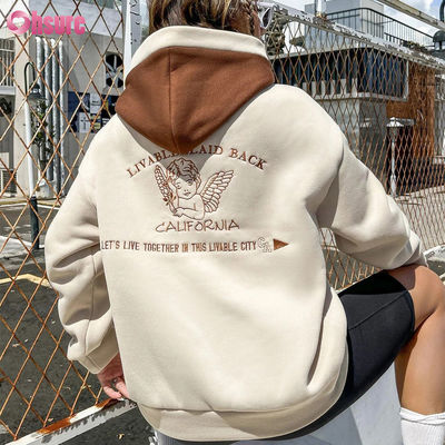 Felpe con cappuccio in French Terry personalizzate di alta qualità da donna, streetwear, essenziali di alta qualità, spalle scese, con ricamo