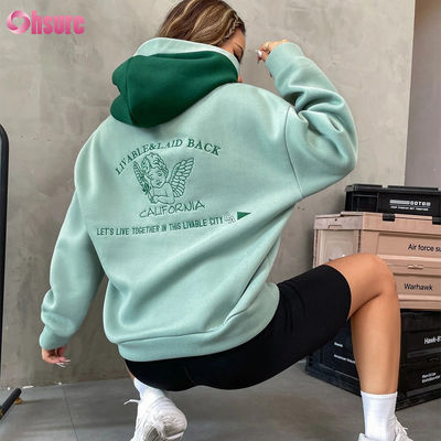 Felpe con cappuccio in French Terry personalizzate di alta qualità da donna, streetwear, essenziali di alta qualità, spalle scese, con ricamo