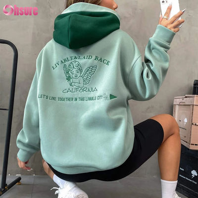 Felpe con cappuccio in French Terry personalizzate di alta qualità da donna, streetwear, essenziali di alta qualità, spalle scese, con ricamo