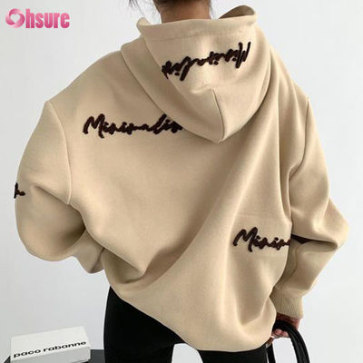 Felpa con cappuccio oversize da donna con motivo personalizzato, ricamo con stampa di lettere, stile vintage, maniche a raglan per autunno, abbigliamento casual da pigra