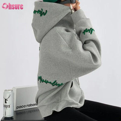 Felpa con cappuccio oversize da donna con motivo personalizzato, ricamo con stampa di lettere, stile vintage, maniche a raglan per autunno, abbigliamento casual da pigra